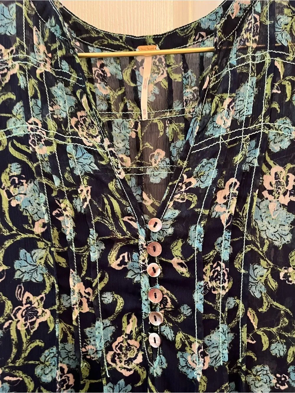 Free People Navy Blue Floral Boho Maxi Dress XS Cottagecore Festival Midi Maxi